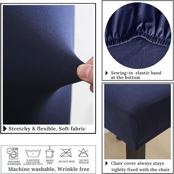 Stretch Chair Covers Slipcovers Set of 4 Navy Blue Stretchable Dining Chair Slipcover Washable Removable for Kitchen,Hotel,Restaurant