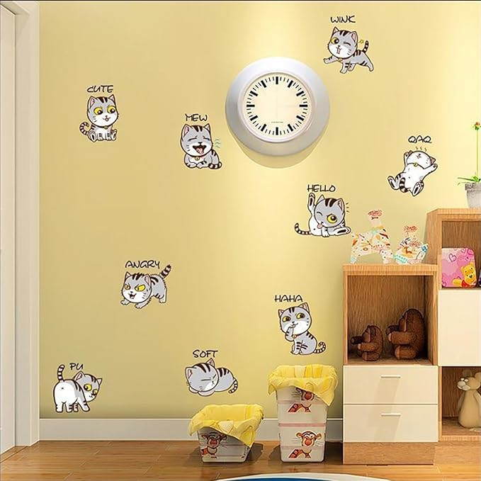 Adorable Cartoon Cat Expressions Wall Decals – Removable Vinyl Stickers with 9 Cute Emotions and Poses, Funny Cat Wall Art for Bedroom, Living Room, Office, or Home Decoration