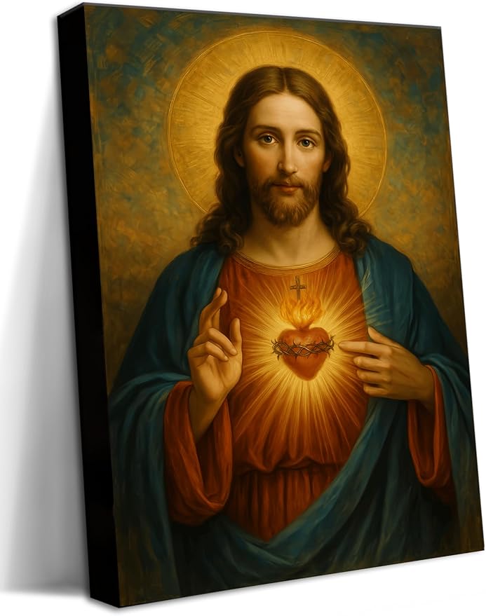 Eysintum Sacred Heart of Jesus Wall Art Christian Canvas Print Religious Home Decor Catholic Picture for Bedroom Living Room Prayer Room Ready to Hang 12x16in