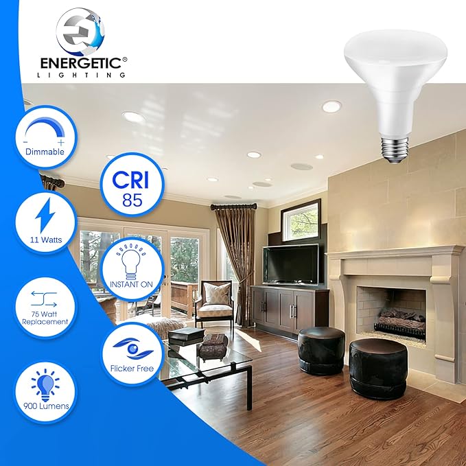 Energetic 12-Pack BR30 Dimmable LED Recessed Light Bulb, 11W=75W, 4000K Cool White, 900LM, Indoor Flood Light Bulb for cans, CRI85+