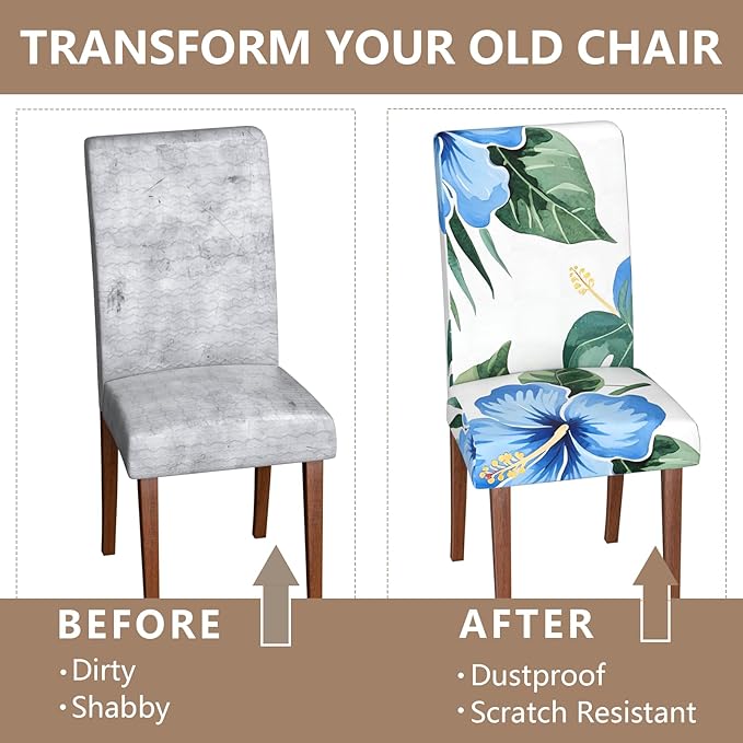 Stretch Dining Chair Covers Set of 4,Floral Print Chair Covers,Soft Removable Washable,Pet Friendly Furniture Protector,Universal Chair Slipcovers for Home, Kitchen,Ceremony Dining Room Seat