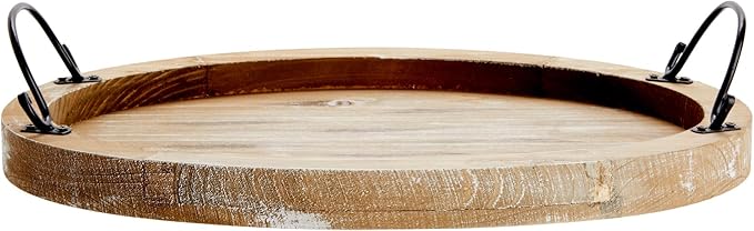 Farmlyn Creek Serving Tray for Coffee Table Decor - 15.8" x 10.8" x 1.3", Oval, Wood Color, Rustic - Decorative Wooden Tray with Handles - Farmhouse Table Decor