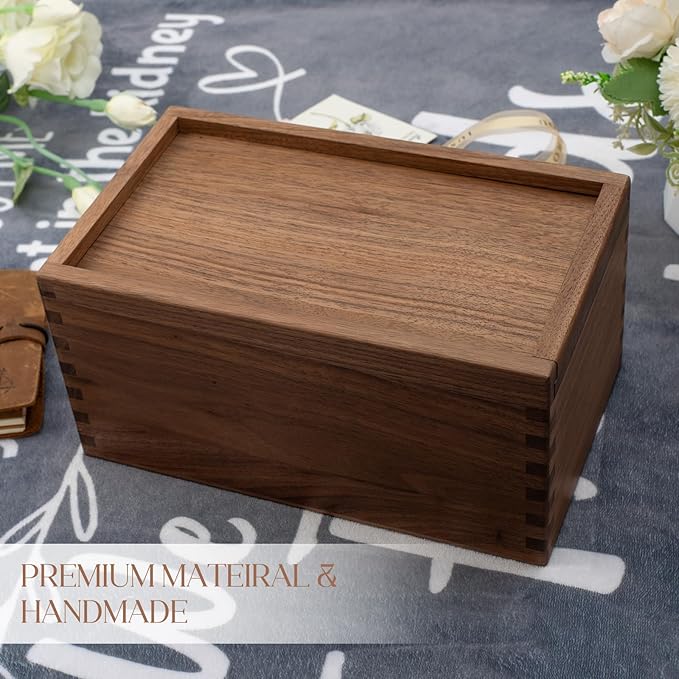 Wood Box with Slide Lid, Walnut Wooden Storage Box, 9.65'' x 5.71'' x 4.8'' Wooden Decorative Box for Keepsakes Valuables Accessories
