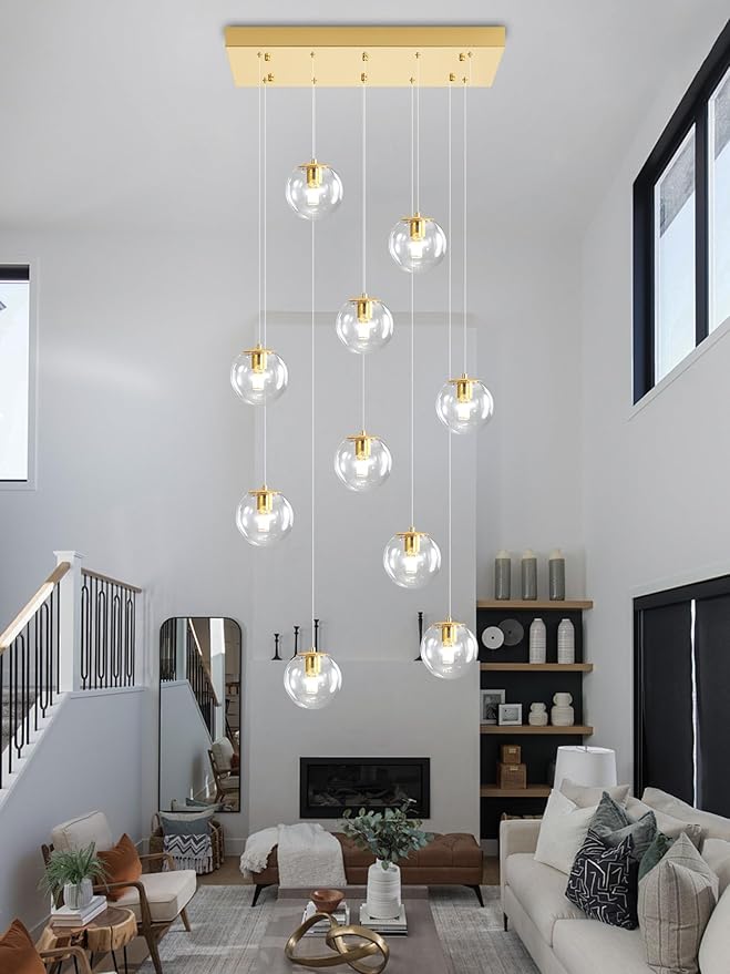 10-Lights Chandeliers for Dining Room Glass Globe Pendant Light Gold Chandeliers Rectangle Pendant Ceiling Light Fixture for Kitchen Island Dining Room Over Table Entryway Lighting Fixture