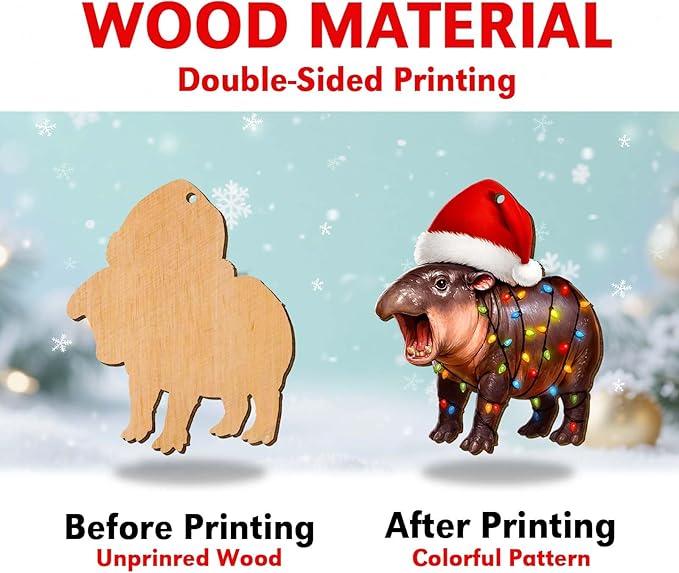Moo Deng Ornament – Wooden Christmas Tree Decor 2025, Funny Lucky Hippo Keepsake Gift for Thai Culture Fans and Pet Lovers