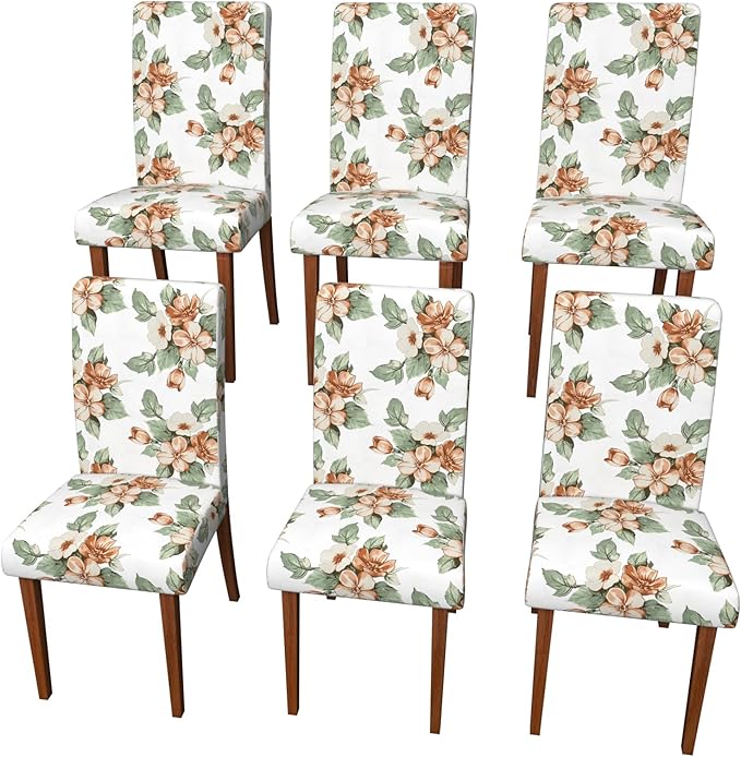 Stretch Dining Chair Covers Set of 6,Floral Print Chair Covers,Soft Removable Washable,Pet Friendly Furniture Protector,Universal Chair Slipcovers for Home, Kitchen,Ceremony Dining Room Seat