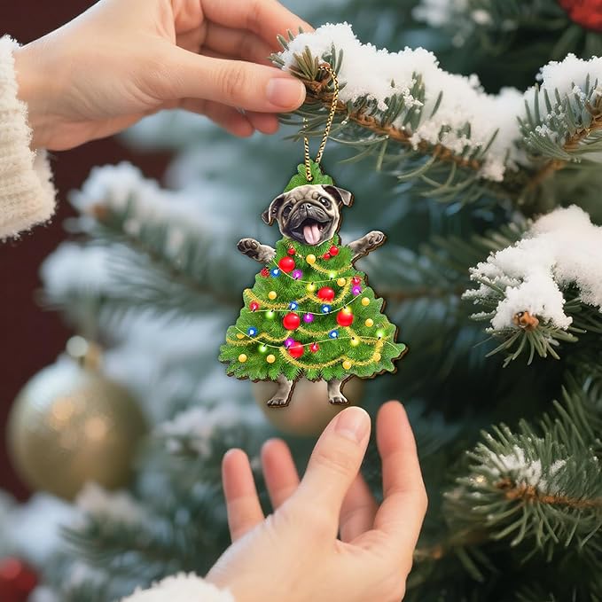 34HD Pug Christmas Ornament 2025 – Wooden Hanging Xmas Tree Ornament Decoration, Cute and Funny Christmas Keepsake Gifts and Home Decor for Dog Lovers and Pet Owners