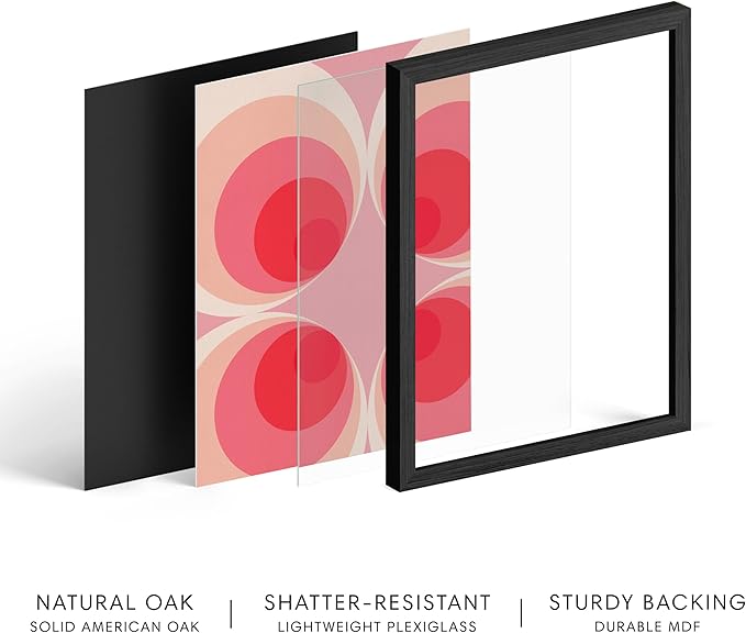 HAUS AND HUES Colorful Abstract Wall Art - Minimalist Retro Picture for Living Room Decor, Red and Pink Modern Wall Art Painting (Pink Mod, Black Frame, 24x36)