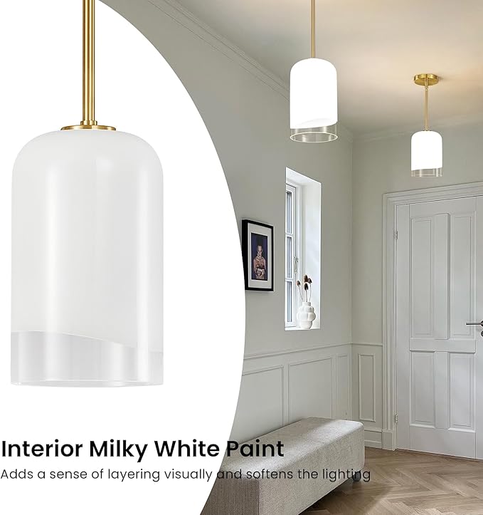 KAISITE Glass Pendant Lights Kitchen Island 2 Pack - Modern Gold Pendant Light Fixtures with Milk Glass Lampshades Adjustable Hanging Lights for Kitchen Island Sink Dining Room