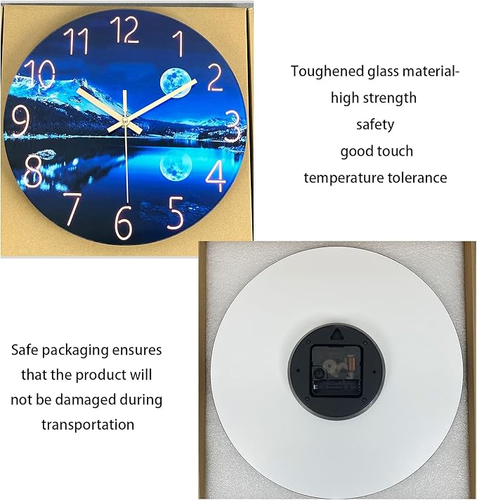 Blue Wall Clocks for Living Room 14 Inch Analog Wall Clock Battery Operated Moon Clock for Kitchen