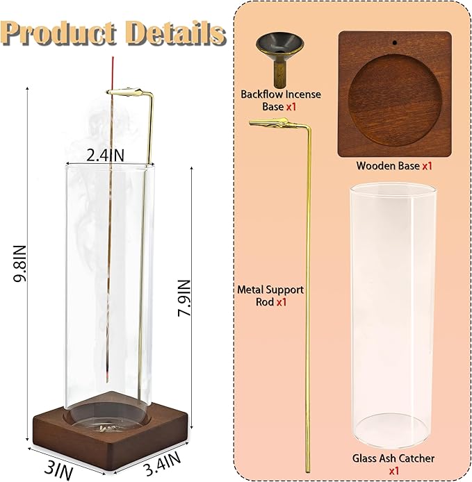 1 Pack HZCPENG Incense Holder, 2 in 1 Incense Burner for Sticks or Backflow Incense, Anti-ash Round Incence-Stick Holder with Wooden Base for Meditation, Yoga, Relaxation, and Home Décor