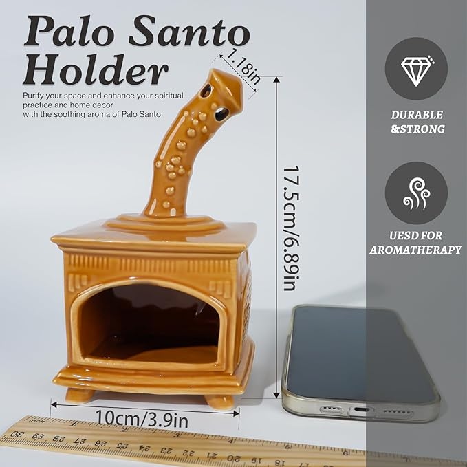 Ceramic Palo Santo Holder and Mini Chiminea Smudge Bowl | Versatile Burner for Sage Sticks, Incense Cones, Copal and Candles | Suitable for Yoga, Meditation and Mindfulness Practices