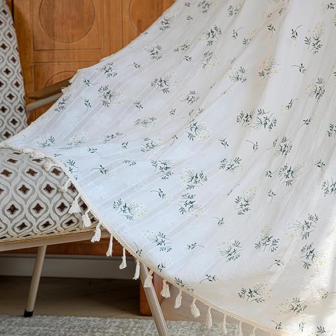 OYX Boho Curtains 96 Inch Length 2 Panels for Living Room, Bedroom Light Filtering Drapes, Farmhouse Vintage Country French Rustic Tassels Pattern Rod Pocket Aesthetic Decor Window Treatments