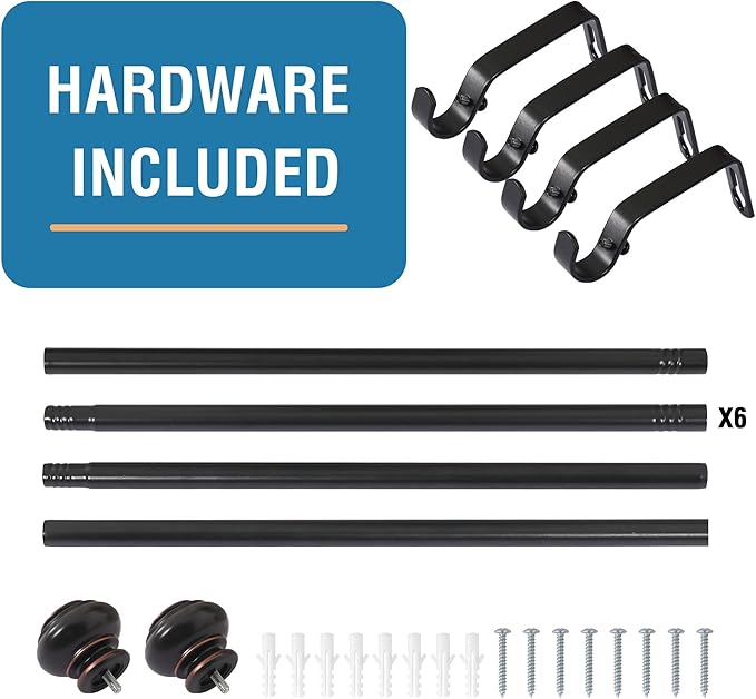 H.VERSAILTEX Curtain Rods for Windows 16.2 to 137.4 Inches 3/4 inch Diameter Adjustable Decorative Telescoping Curtain Rod with Brackets Heavy Duty Splicing Window Rods with Classic Finials, Black