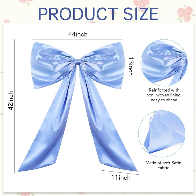 TONIFUL Large Baby Blue Bow Decor 26 x 42 Inch Giant Bow for Car Christmas Tree Coquette Room Wall Front Door Decor Photo Backdrop for Birthday Wedding Baby Shower Party Decorations