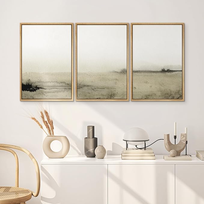SIGNWIN Framed Canvas Print Wall Art Set Sepia Mountain Forest Environment Nature Wilderness Photography Modern Art Rustic Landscape Relax/Calm for Living Room, Bedroom, Office - 24"x36"x3 Natural