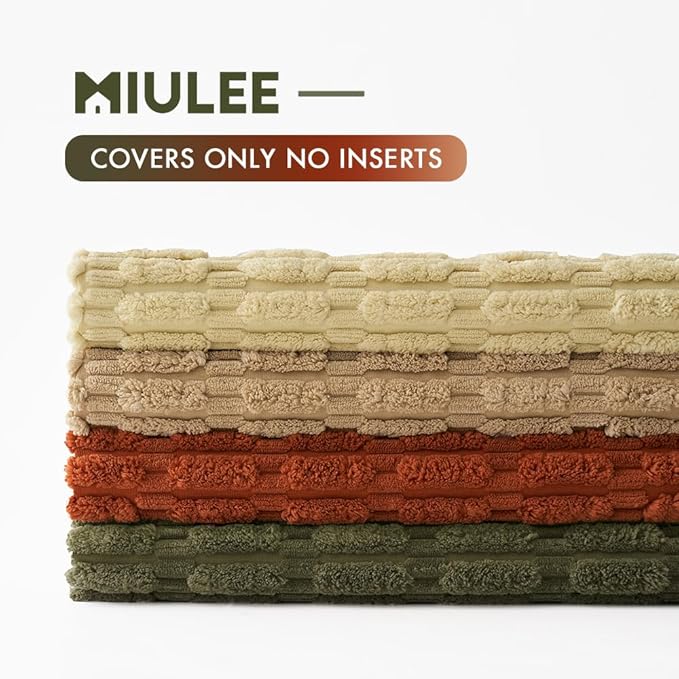 MIULEE Pack of 4 Boho Farmhouse Corduroy Decorative Throw Pillow Covers 18x18 Inch for Sofa Living Room Couch Bed Modern Retro Soft Striped Pillow Covers Home Decor Brown Green