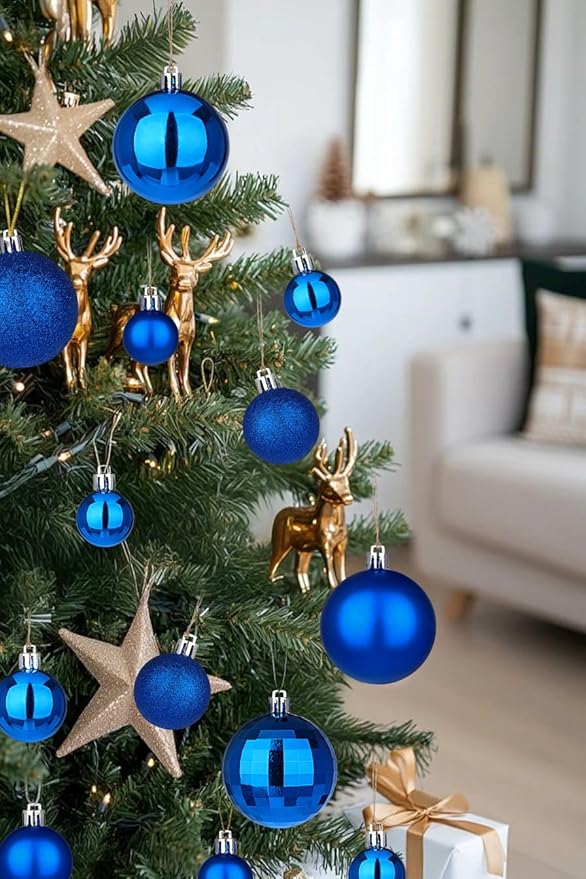 50pcs Christmas Ball Ornaments Navy Blue Small Shatterproof Christmas Tree Decorations Xmas Tree Christmas Ornaments Balls with Hanging Loop for Christmas Wedding Holiday Party Wreath Home Decor