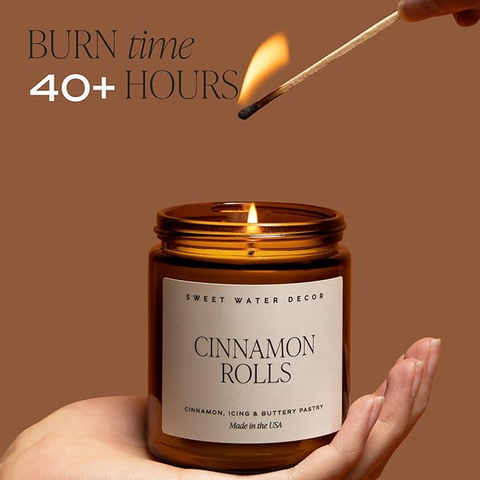 Sweet Water Decor Mulled Cider Candle - Fall Candles with Orange, Cinnamon, Apple, and Amber Scent for Home - Fall Soy Candle with 40 Hours Burn Time - 9Oz Black Lid Amber Jar Mulled Cider Scents