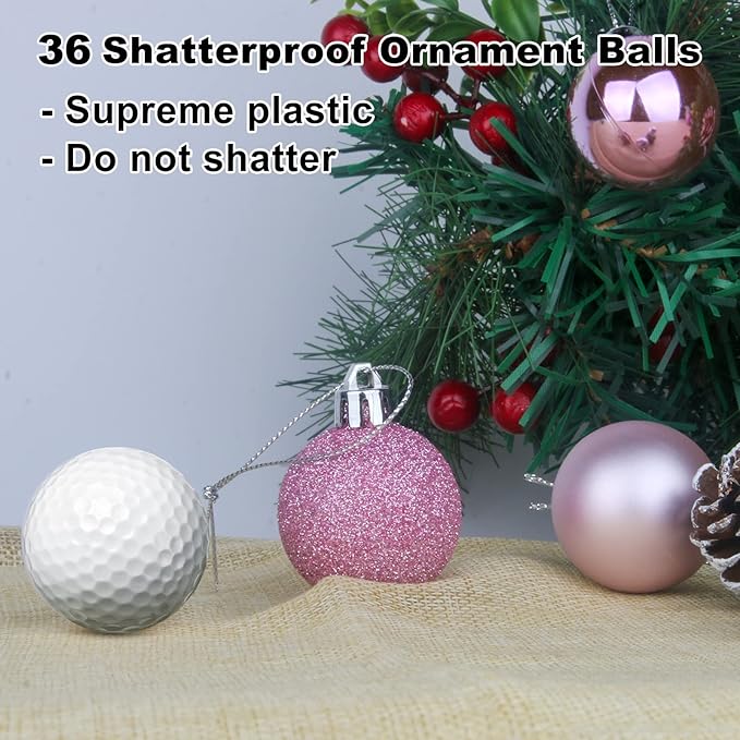 Bubblegun Pink 1.6" Small Christmas Balls Christmas Tree Decoration Ornaments Shatterproof Hanging Balls for Birthday Halloween Holiday Wedding Decorations Set of 36pcs