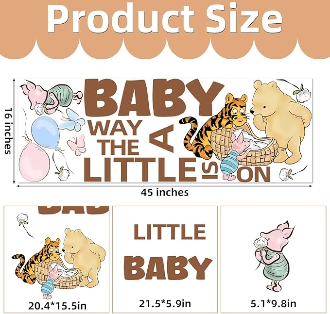 Winnie Baby Shower Sign, Gender Reveal Party Decor for Arch Backdrop, Welcome Sign Decor, A Little Baby is On The Way Wall Decal Stickers Winnie Decorations for Nursery