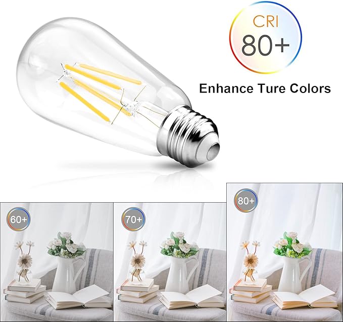 Ascher LED Edison Bulbs 6W, Equivalent 60W, High Brightness Cool White 4000K, 700 Lumens, ST58 Vintage LED Filament Bulbs with 80+ CRI, E26 Base, Non-Dimmable, Clear Glass, 4 Packs