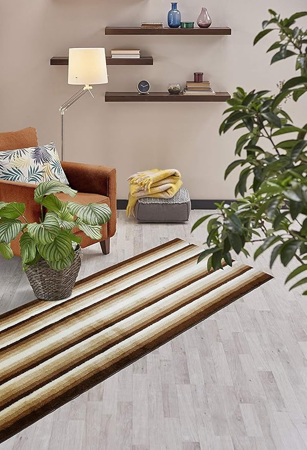 Custom Size Hallway Runner Rug, Slip Resistant, 26 Inch Wide X Your Choice of Length, Stripes Brown, 26 Inch X 21 feet