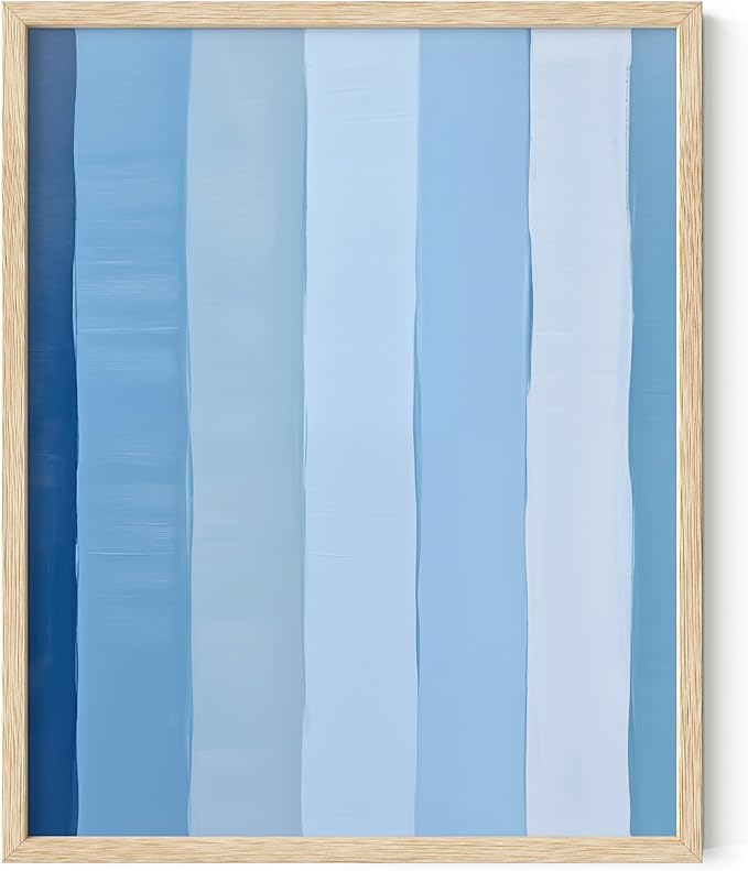 HAUS AND HUES Modern Abstract Wall Art - Blue and Green Living Room Art, Modern Artwork for Walls, Minimalist Picture for Living Room(Painted Stripes, Beige Frame, 16x20)