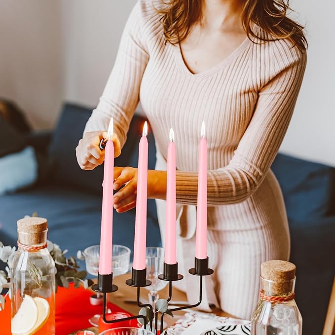 4 Pack Pink Taper Candles - Taper Candles 10 Inch Dripless, Smokeless & Unscented - 8 Hours Long Burning - Ideal for Weddings, Dinner Parties, and Home Decor