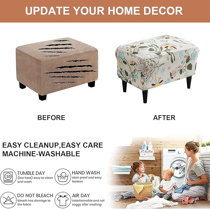 Eco-Ancheng Stretch Ottoman Cover Rectangular Storage Ottoman Slipcover Footrest Stool Covers Ottoman Slipcovers for Foot Stool with Nonslip Elastic Bottom (24,Large)