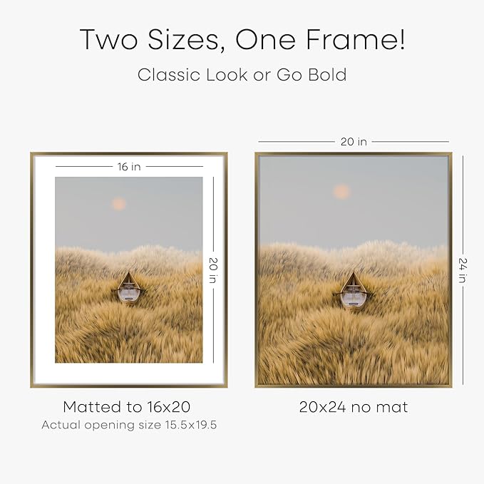 Homeforia Picture Bronze Frame 20x24, High End Metal 20x24 Brass Poster Frames with Mat 16x20 for Photo, 20 x 24 Frame Matted to 16 x 20 Print, 24x20 Hanging Frames, Tempered Glass, Wall Kit, Set of 3