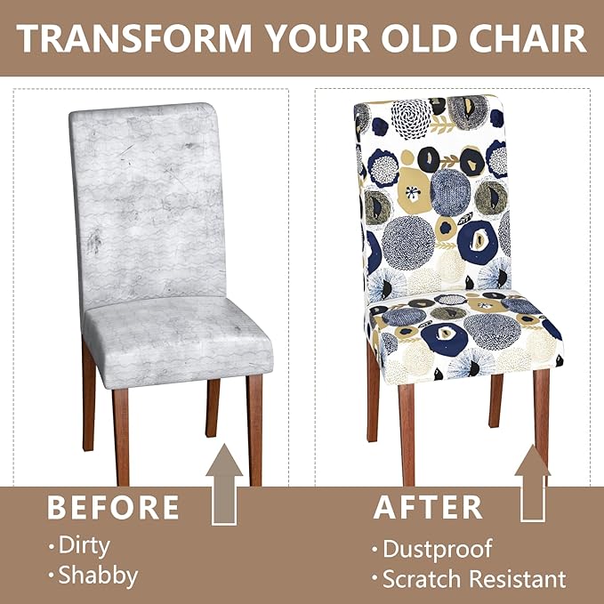Stretch Dining Chair Covers Set of 2,Floral Print Chair Covers,Soft Removable Washable,Pet Friendly Furniture Protector,Universal Chair Slipcovers for Home, Kitchen,Ceremony Dining Room Seat