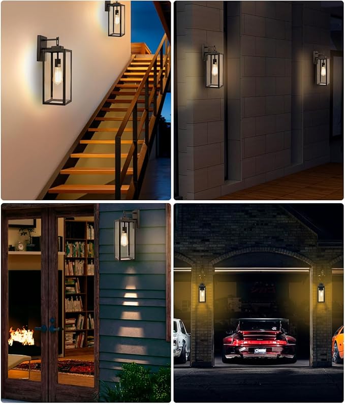 Large Size Outdoor Wall Lantern, 18 Inch Outdoor Light, Large Porch Light, Metal and Glass Outdoor Lantern Wall Light Fixture with E26 Socket, 1 Pack