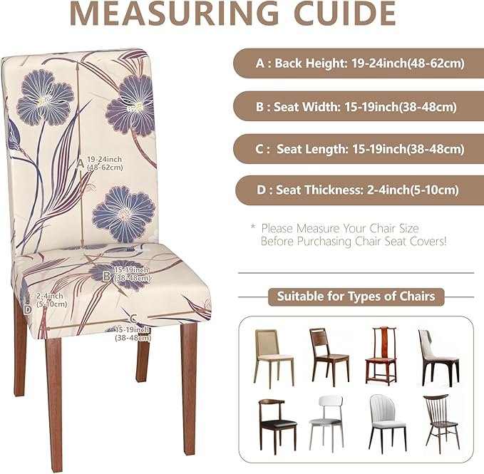 Stretch Dining Chair Covers Set of 4,Floral Print Chair Covers,Soft Removable Washable,Pet Friendly Furniture Protector,Universal Chair Slipcovers for Home, Kitchen,Ceremony Dining Room Seat