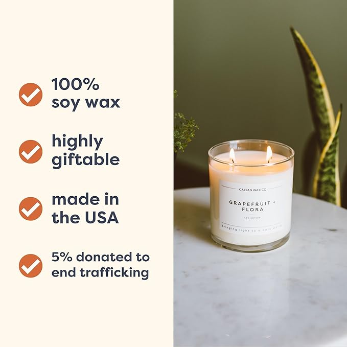 Calyan Wax Co. Oakmoss & Amber 2 Wick Scented Candle - 37 Hour Burn - Luxury Non Toxic Soy Wax Candles - Long Lasting Large Glass Jar Candle for Home - 8.8oz