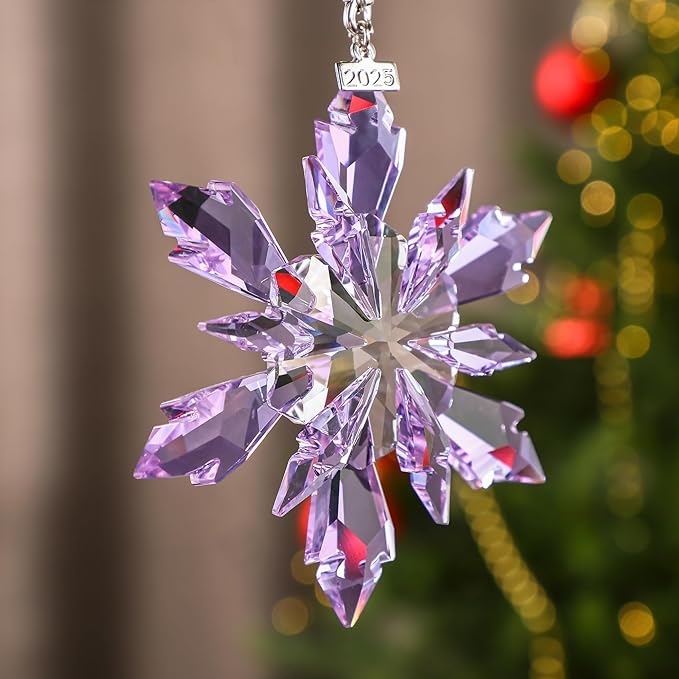 2025 Purple Christmas Ornaments Crystal Glass Snowflake Star for Christmas Tree Ornaments Pendant Crystal Sun Catcher Home Hanging Decor