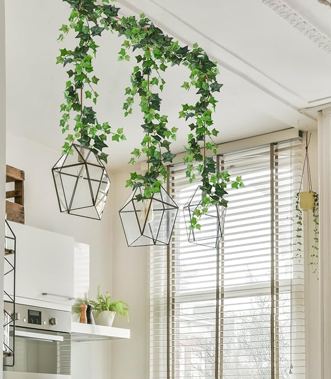 RECUTMS 6 Strands Artificial Vines Ivy Garland 6.3Ft Fake Ivy Garland with Silk Green Leaves Faux Hanging Plants Greenery Vines for Spring Home Wall Wedding Room Indoor Outdoor Valentines Decor(lvy)