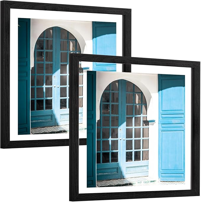 eletecpro 12x12 Floating Picture Frames Set of 2, Clear Double Glass Picture Frames for Wall Mount, Display Multi-size Photos and Artworks up to 12x12 Inches, Home Decor, Black