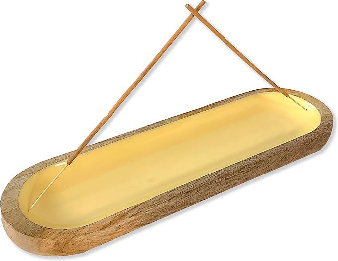 The Art Box Wooden Yellow Incense Burner Holder, Modern Ash Catcher - Insense Tray for Table Décorations Meditation & Yoga - Great Gift for Any Occasion - 11x4 Inch