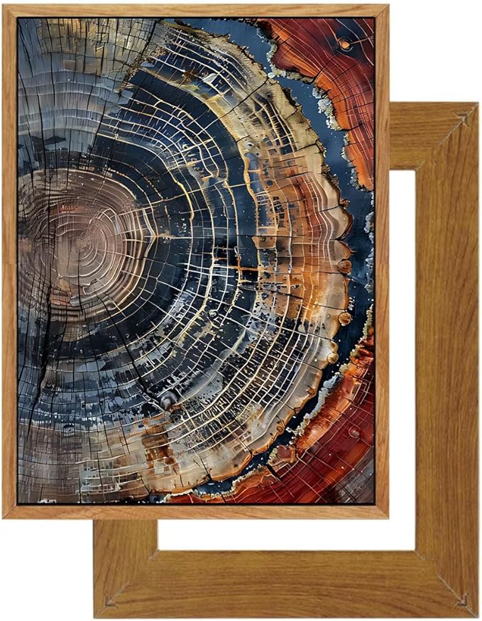 IBHJSART Framed Tree Ring Canvas Wall Art Vintage Colorful Wood Stump Painting Prints Modern Minimalist Pictures Neutral Nature Rustic Farmhouse Decor Living Room Bedroom Bathroom Office