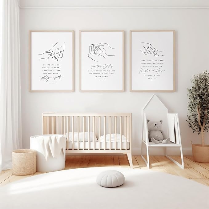 Joocrise Nursery Scripture Wall Art Set of 3 Nursery Bible Verse Wall Decor Baby Christian Canvas Art Christian Artwork Bible Verse Poster for Kids Room 16x24 Inch Unframed