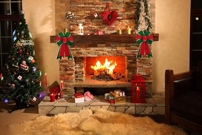 2pcs Christmas Wreath Bows Christmas Bows Green Solid Red Burlap Bows for Wreaths, Christmas Ribbon Bows Tree Topper Bows for New Year Home Indoor Outdoor Decoration Wreath Ornament Supplies