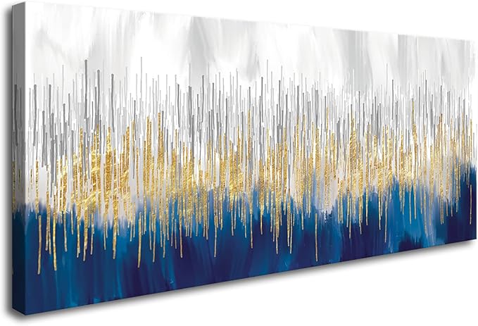 XXMWallArt FC3150 Abstract Wall Art Gold and Blue Canvas painting Artwork Painting Print for Living Room Bedroom Kitchen Home and Office Wall Decor