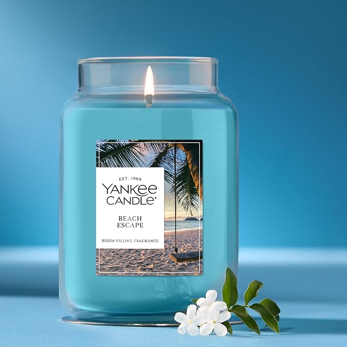 Yankee Candle Beach Escape, Scented Candle, 22oz Large Jar with up to 150 Hour Burn Time, Giftable