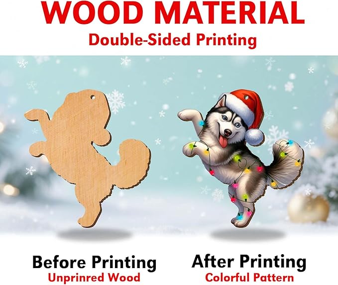 2-Sided Printed Funny Husky Wooden Christmas Ornaments, Keepsake for Women, Men and Friends, Husky Dog Christmas Tree Hanging Decorations
