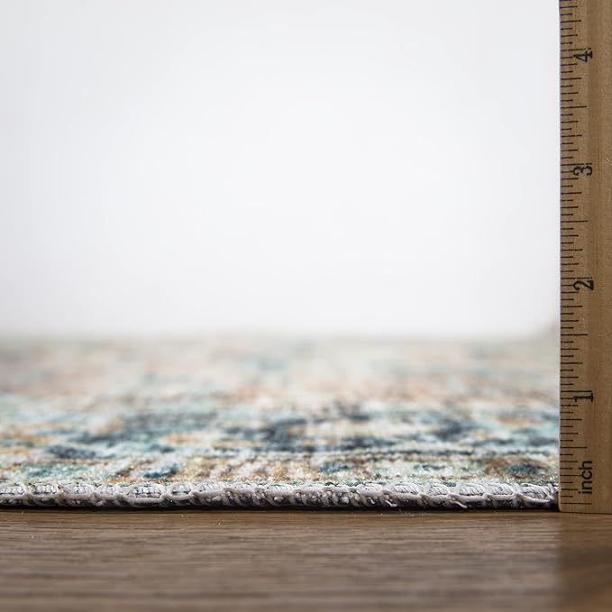 Bloom Rugs Caria Washable Non-Slip 10 ft Runner - Blue Green/Tangerine Traditional Runner for Entryway, Hallway, Bathroom, and Kitchen - Exact Size: 2'6" x 10'