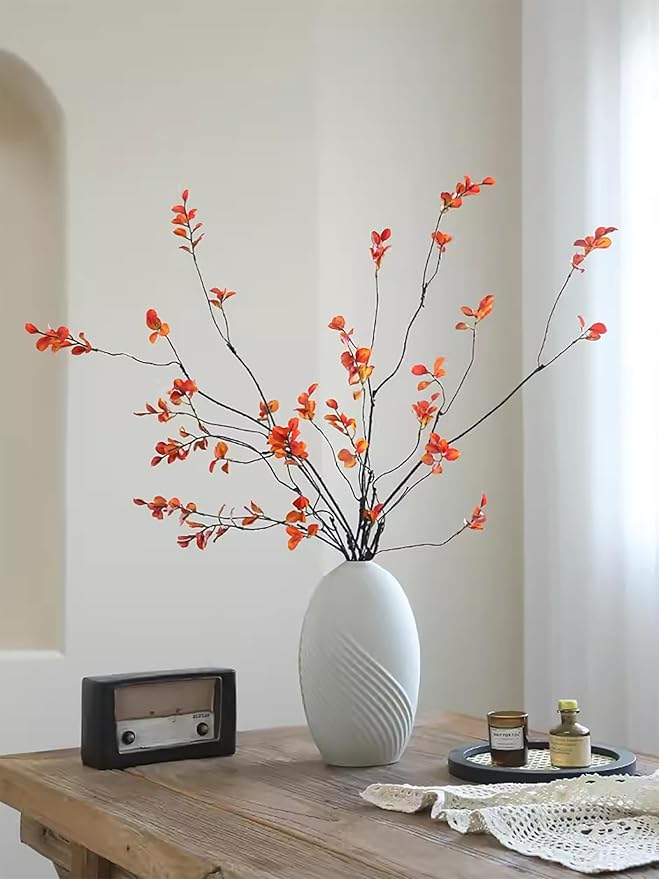 3Pcs 38.8" Faux Fall Plant Stems and Branches for Vase,Artificial Tree Branches and Twigs for Decoration (Orange Leaves & Brown Stem)