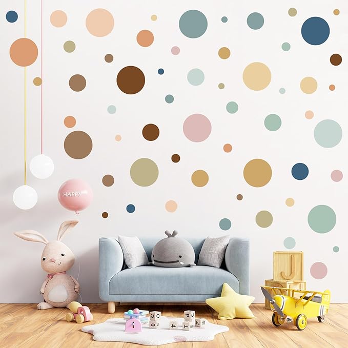 Zonon 264 Pcs Polka Dot Wall Decals for Classroom Decor Kids Circle Wall Sticker Vinyl Peel and Stick Colorful Removable for Nursery Bedroom Playroom Living Room(Boho Color)