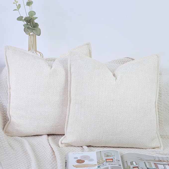 OYIMUA Soft Textured Decorative Throw Pillow Covers 16x16 Neutral Beige Chenille Square Accent Solid Cushion Cover Cozy Farmhouse Pillow Cases for Couch Sofa Bedroom Living Room
