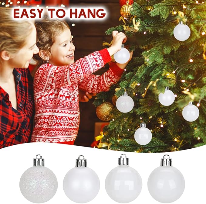 1.57" Pearl White Christmas Balls Ornaments 40 Pcs Shatterproof Christmas Ornaments Set Halloween Balls Ornaments White Ornament for Xmas Tree Holiday Party